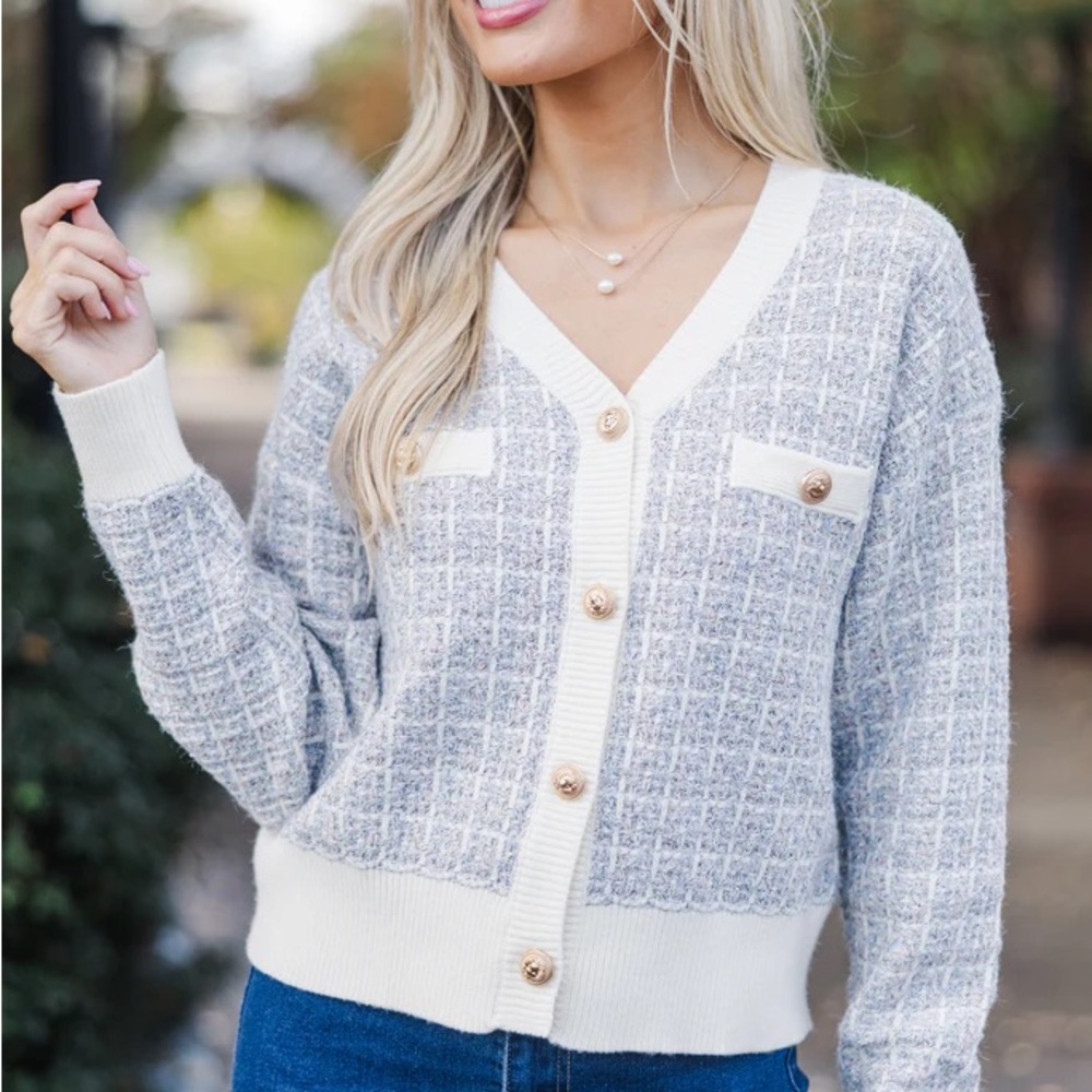 Voy Feeling Your Best Cream Tweed Cardigan - large